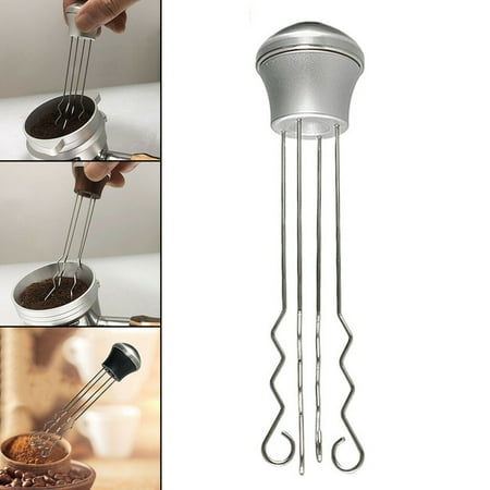 

Espresso Coffee Stirrer，Wood Handle Needle Coffee Powder Stirring Tool Professional Stainless Steel Mini Coffee Barista Powder Tamper Distributor Espresso Machine Auxiliary Tools