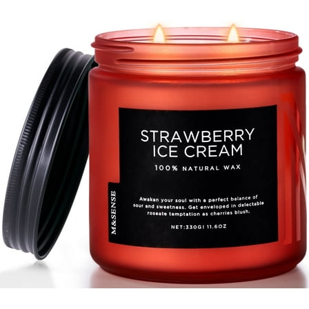 M&SENSE StrawberryIceCream Scented Candle, 11.6oz Natural Soy Jar Candles for Home, Medium 2 Wick, Up to 70 Hours Burn time, Natural Organic Fragrance