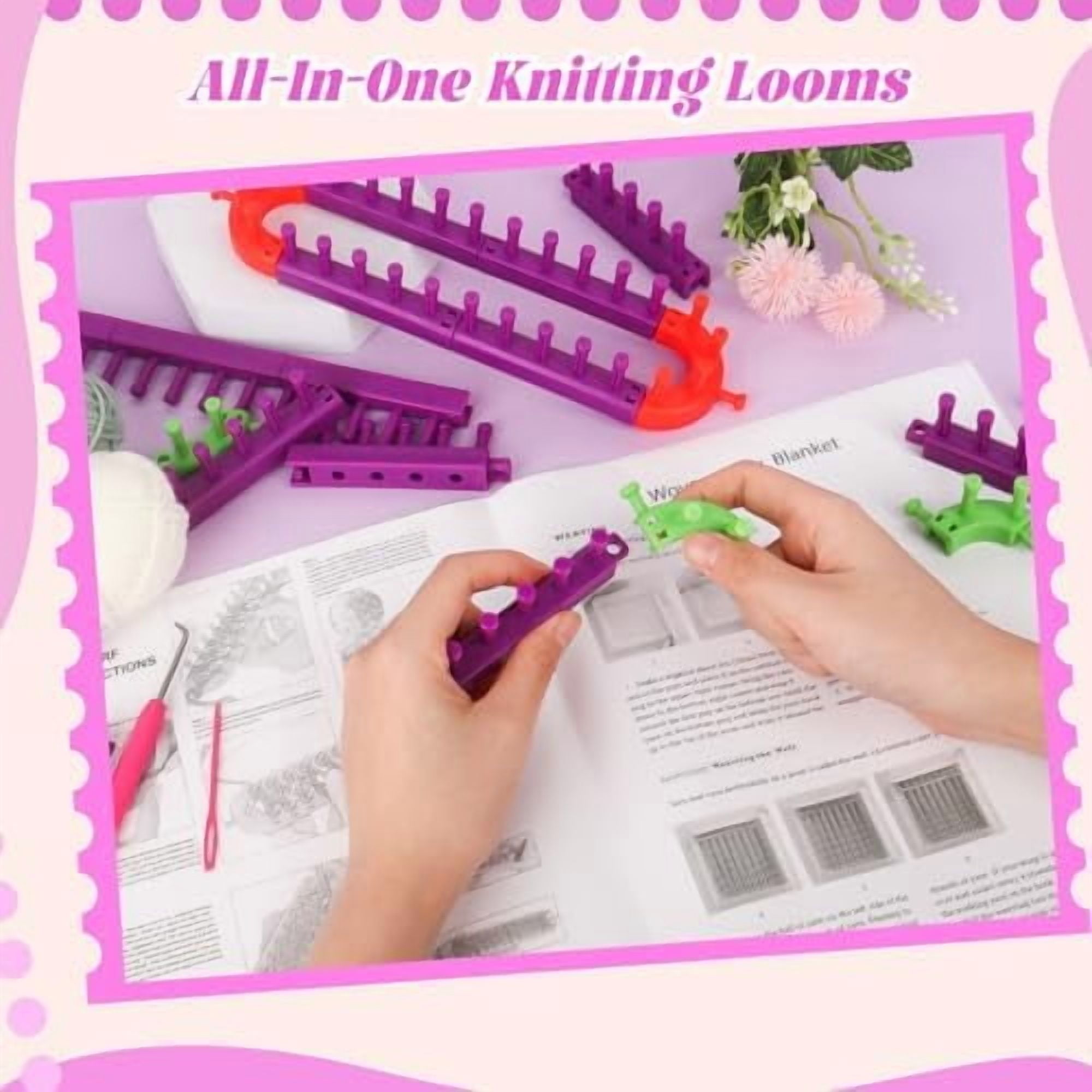 Adjustable Knitting Looms Set -Customized Sizes for Your Project-Afghan Loom- Loom-Sock Scarf Loom-Hat Loom for Crocheting-Crochet Loom with Loom Knitting Book Hook Needle (All-in-one)