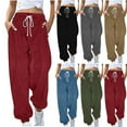 thumbnail image 2 of ctdiral Sweatpants for Women Fall Thin Corduroy Long Pants Casual High Waisted Drawstring Tapered Pants with Pockets Solid Color Baggy Joggers Lounge Pants Army Green L, 2 of 3
