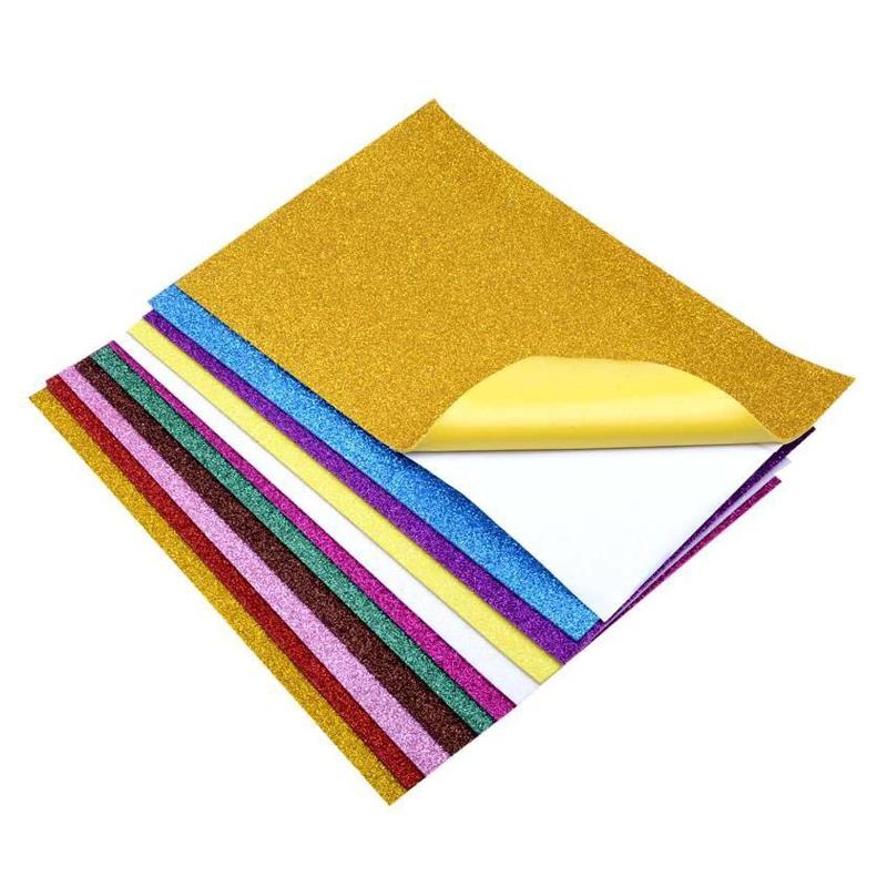 Gold Glitter Powder Self Adhesive Stickers Set of 10 Handmade Paper Crafts for DIY Scrapbook Art