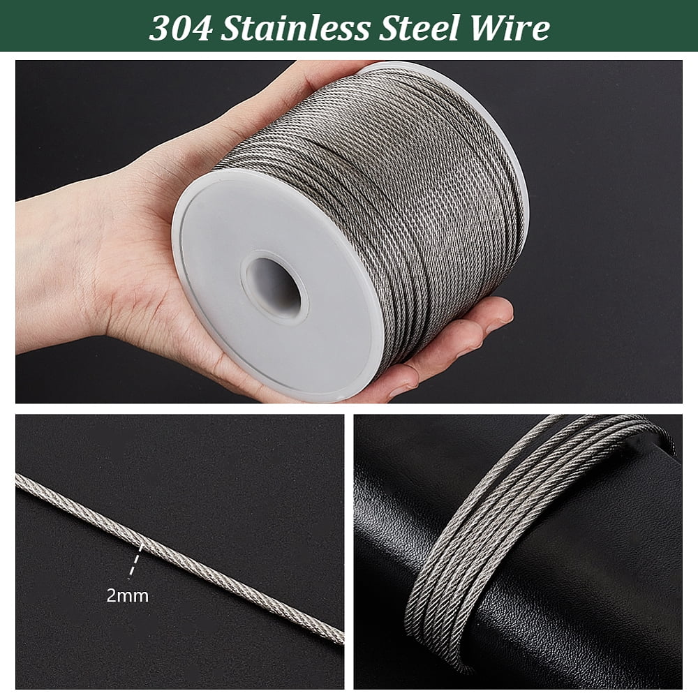 Tiger Tail Nylon-coated 304 Stainless Steel Wire Round Stainless Steel Color 12 Gauge(2mm) 328.08 Feet(100m)/Roll