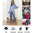 thumbnail image 4 of Womens Silk Pajama Sets Long Sleeve Satin Pajamas Set for Women Classic Button Down Silk Pajamas Women Satin Sleepwear Set Womens Soft Loungewear Set with Long Pants, S-XL (Gray Blue), 4 of 13