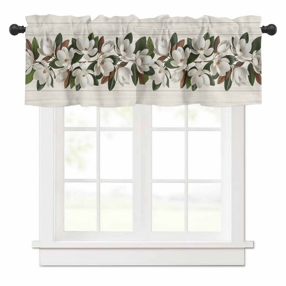 Retro Magnolia Valances for Windows Flower Leaf Classic Beige Wood Grain Texture Rod Pocket Curtain Valance Window Treatment Short Curtains for Kitchen Living Room, 60"x18"