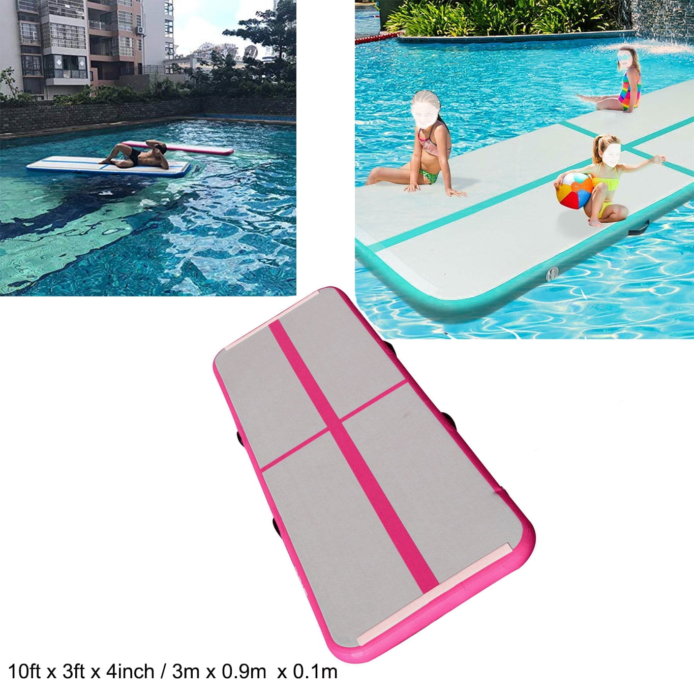 Pink, 4 Metres Lucear Inflatable Gymnastic Mat Air Track Tumbling Mat with Pump Air Floor Practice Gymnastics Cheerleading Tumbling Martial Arts for Home Use Beach Park and Water 