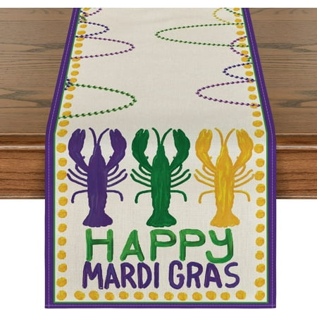 

Beads Happy Mardi Gras Carnival Table Runner Seasonal Holiday Kitchen Dining Table Decoration for Indoor Outdoor Home Party Decor 13 x 72 Inch