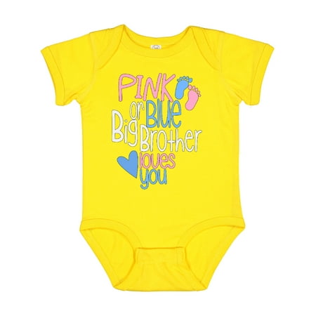 

Inktastic Pink or Blue Big Brother Loves You Footprints and Heart Gift Baby Boy Bodysuit