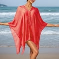 thumbnail image 3 of Fashion Solid Color Cover Up for Women Summer Loose Fit Flowy Sun Pullover Scarf Style Swimwear Swimwear Cover Up(Red.), 3 of 5