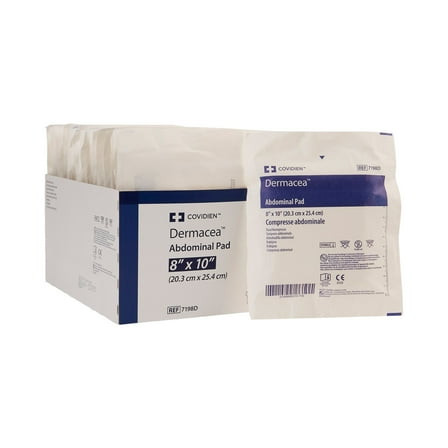 Dermacea White Abdominal Pad Sterile 8 X 10 Inch 7198D, 18 ct