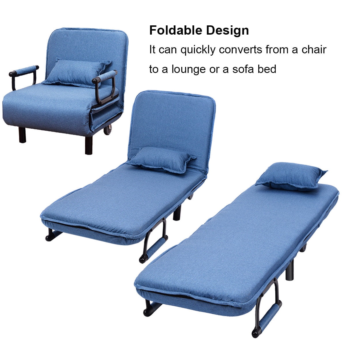 Costway Folding Sofa Bed Sleeper Convertible Armchair Leisure Chaise Lounge Couch Blue Walmart Com Walmart Com
