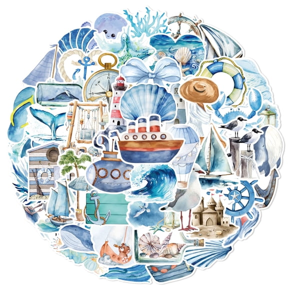 Calcomanías de vinilo impermeables Ocean Adventure, 50 unidades