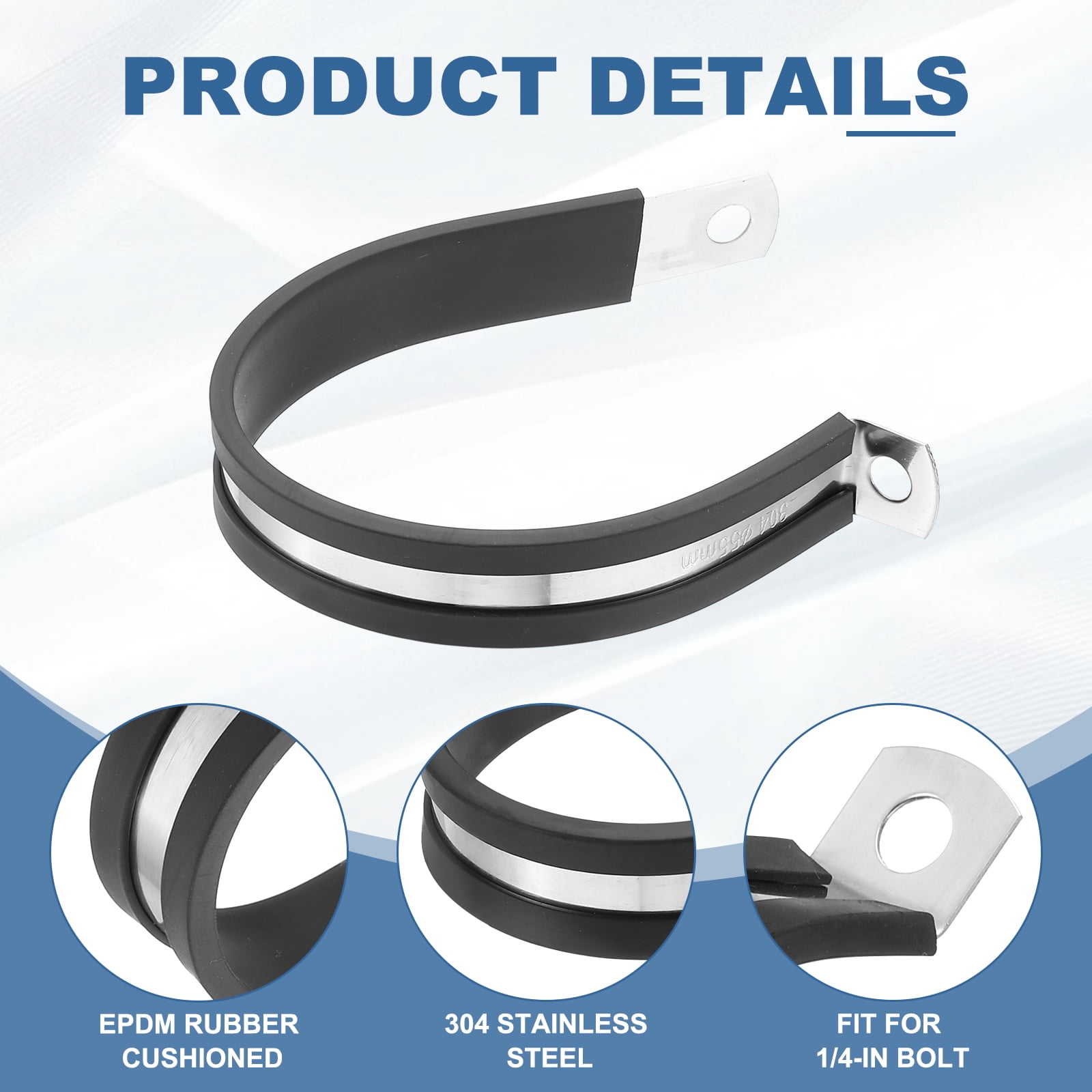 Uxcell Cable Clamp, Stainless Steel Rubber Cushioned Insulated Pipe Clamps for Tube Hose Cable Installation 2-3/16 Inch