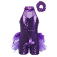 thumbnail image 2 of Hansber Kids Shiny Sequins Dance Unitard with Headband Set Gymnastics Ballet Dance Leotard with Mesh Purple 10, 2 of 7