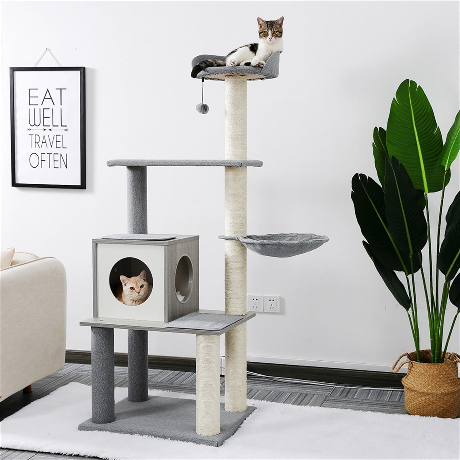 Pefilos Cat Tree Cat Tower for Indoor Cats 61'' Modern Wood Cat Condo for Adult Cats with Scratching Post for Large Cats Climbing, Multi-Level Tall Cat Tower Tree House, Gray Pefilos Cat Tree Cat Tower for Indoor Cats 61'' Modern Wood Cat Condo for Adult Cats with Scratching Post for Large Cats Climbing, Multi-Level Tall Cat Tower Tree House, Gray