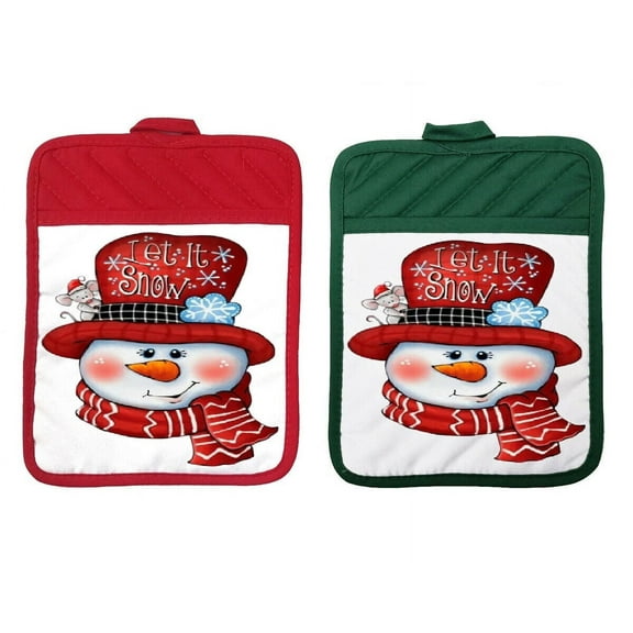 Set of 2 - 9" x 7" Pocket Pot Holders - Let It Snow Snowman - scph035