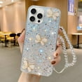 thumbnail image 1 of compatible iPhone 12 Mini Starry Sequin Jade Butterfly Epoxy TPU Phone Case with Strap Cheap and fine, 1 of 4
