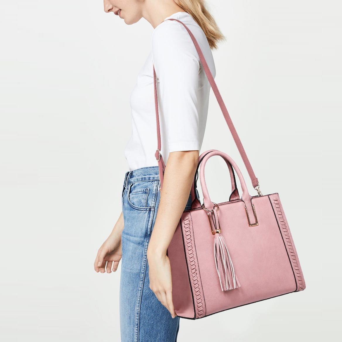 Dasein Women Satchel Handbags Vegan Leather Purses Tassel Shoulder Bags Work Tote for Ladies with Long Strap