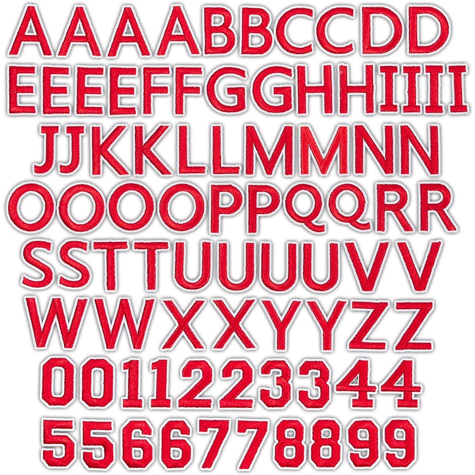 82 Pieces Iron On Patches, 1' Red Alphabet Letters and Numbers Patches for Applique, Sewing and Crafts