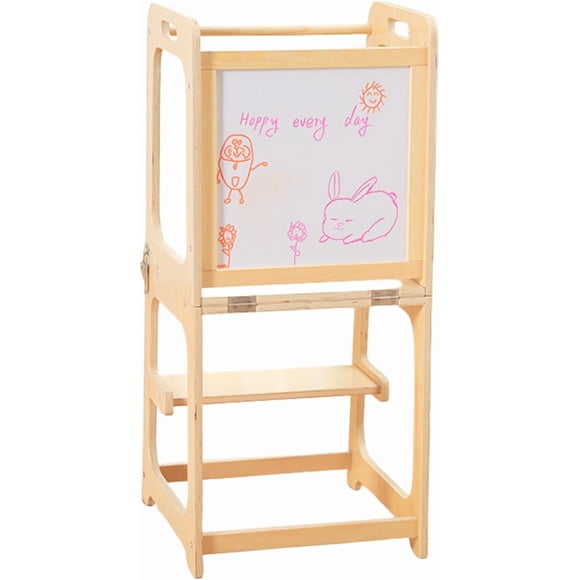Torre de Aprendizaje Montessori 3 en 1 Bluelander, Taburete Auxiliar, Escalón de Madera