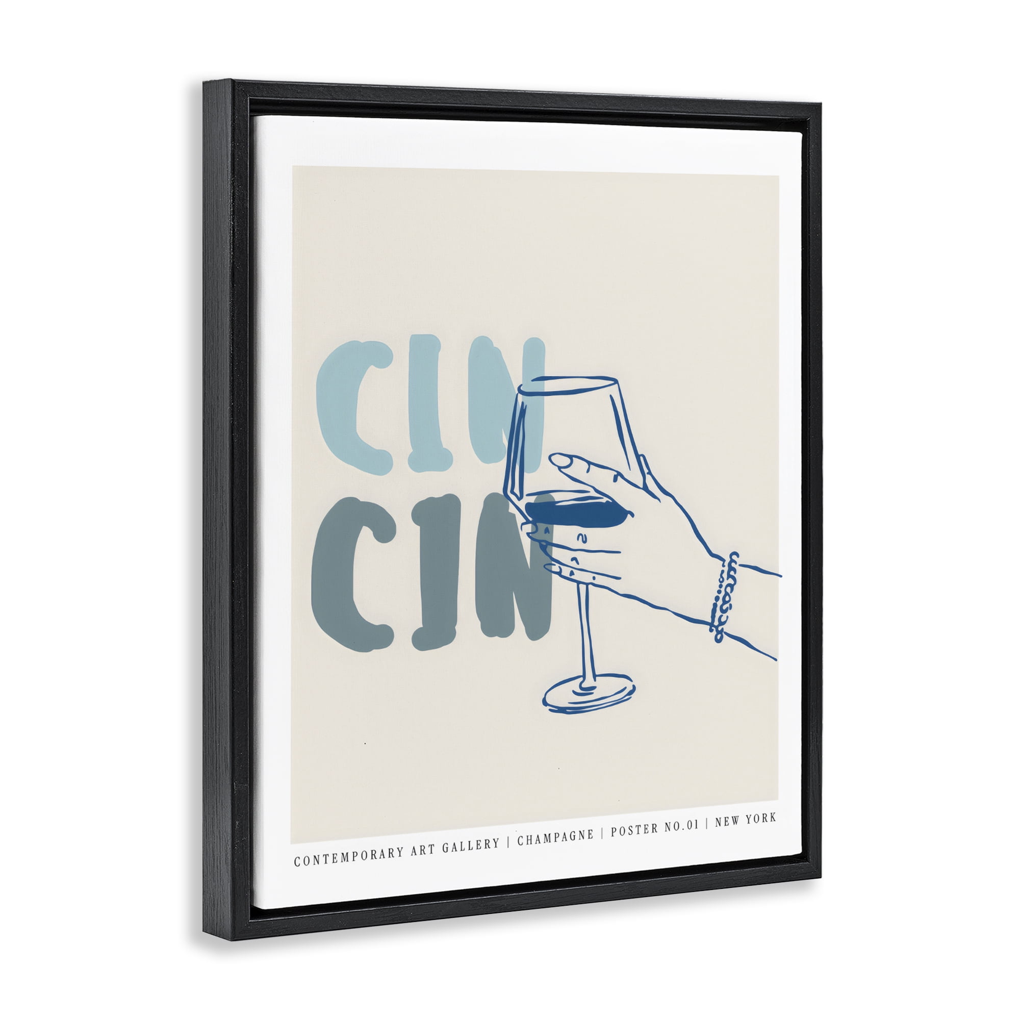 Stupell Industries Cin Cin Blue Champagne Toast Black Framed Floater Canvas Wall Art, design by The Prints Vibe
