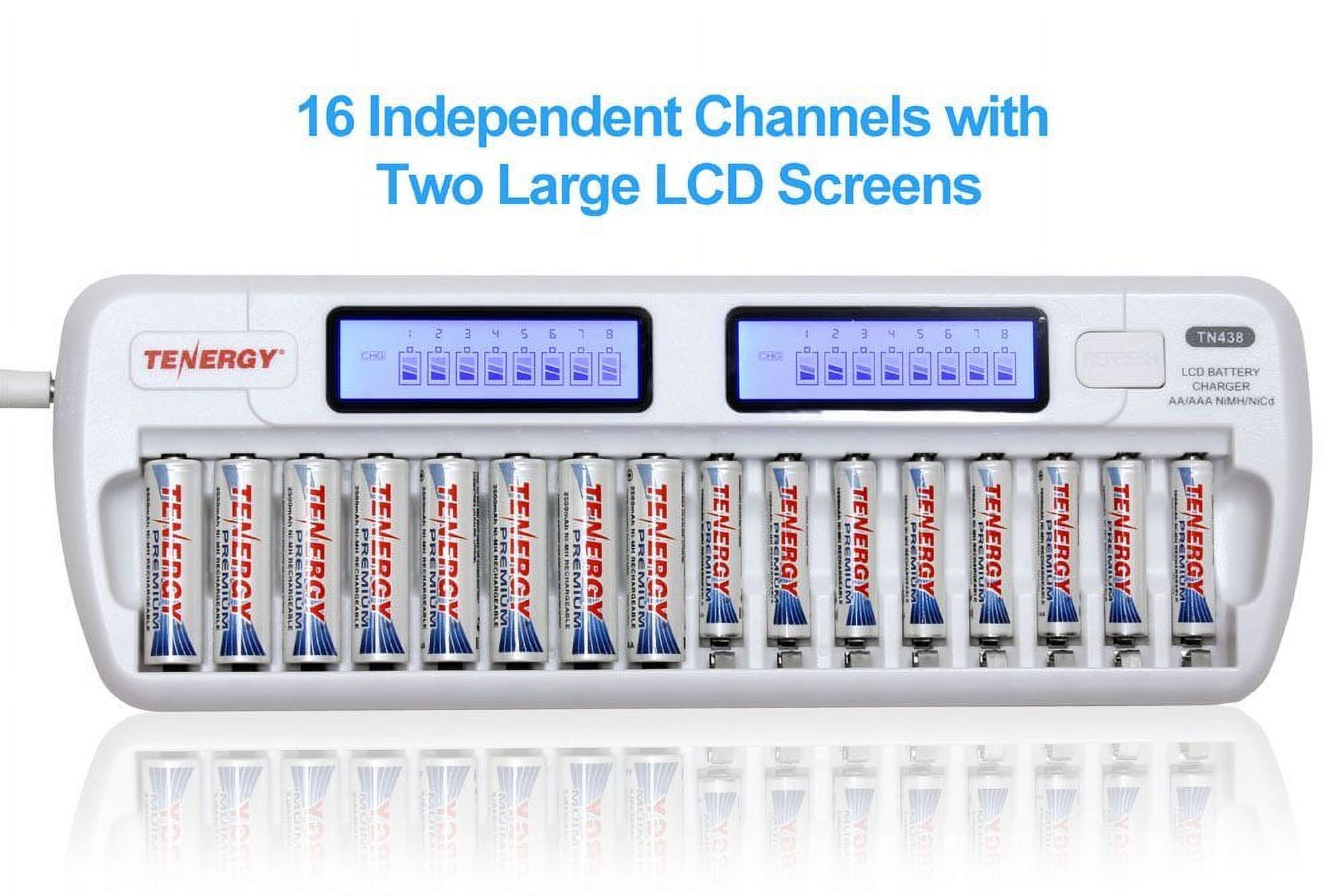 Tenergy TN438 16-Bay AA/AAA NIMH/NICD LCD Smart Battery Charger + 8-Pack Tenergy Premium AA Rechargeable Batteries & 8-Pack Tenergy Premium AAA Rechargeable Batteries
