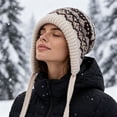 thumbnail image 2 of Warm Hats for Women Knit Vintage Print Hat with Ear Flap- Nordic Style Warm Cozy Outdoor Skiing Hat, 2 of 4
