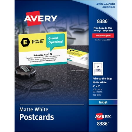 - Avery Postcards, Inkjet, 4 x 6, 2 Cards/Sheet, White, 100 Cards/Box