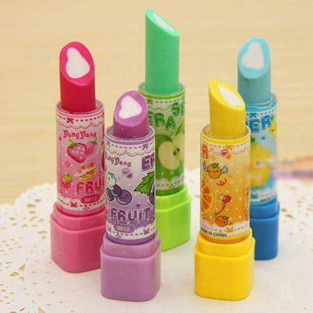 KABOER 3 Pcs Pencil Erasers Novelty Rubbers Cute Fruit Lipstick Style Eraser for Kids Girls Students Gift