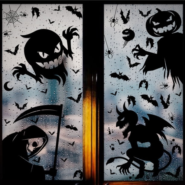 Kalolary Pegatinas de ventana de Halloween de doble cara con silueta de monstruo de Halloween Pegatinas de ventana de fantasma electrostático para decoración de casa embrujada (4 hojas) JAMW Sencillez