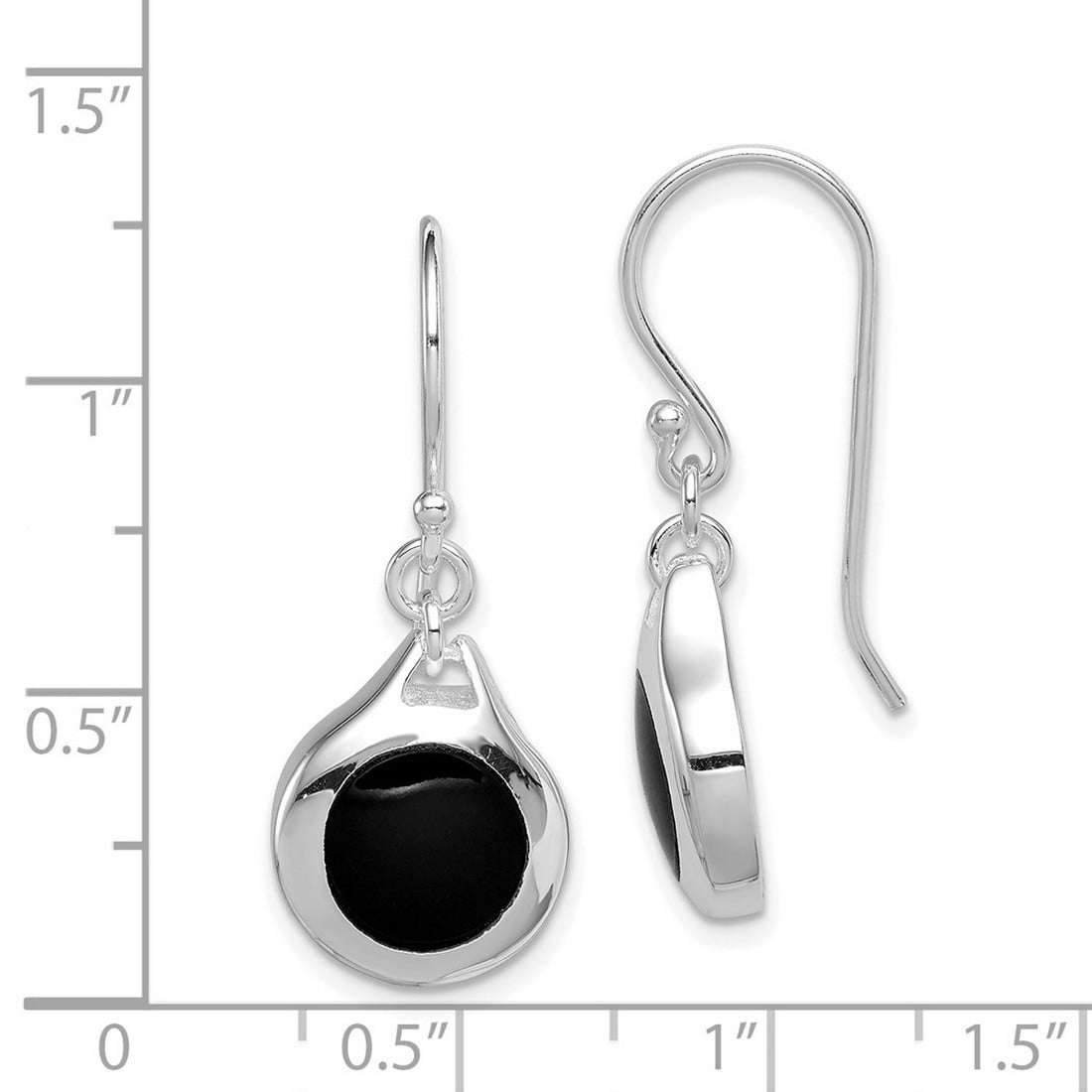 925 Sterling Silver Solid Polished Shepherd hook Simulated Onyx Disk Earrings 32x12mm Wide Dangle Earring for Women