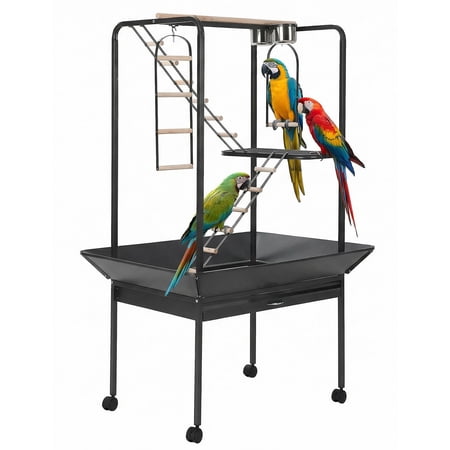 Spacious Rolling Bird Cage for Parrots – Indoor/Outdoor Aviary with Perches, Ladders, Removable Tray, Lockable Casters – Appropriate for Macaws, Parakeets, Cockatiels, Lovebirds