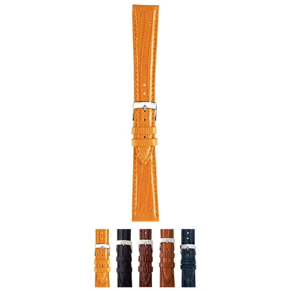 Morellato Volterra Genuine Teju Lizard Leather Watch Strap - Orange - 16mm - Chrome-plated Stainless Steel Buckle - PELLI PREZIOSE Collection