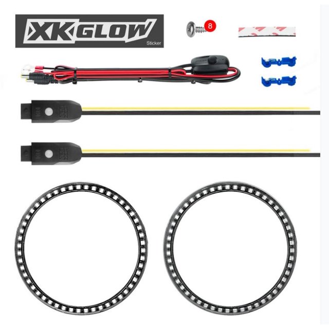 Fits 2007-2018 Jeep Wrangler JK XK Glow Daytime Running Light - LED XK-7RING-KIT XKchrome; Black Circular Housing; Headlight Mounted; Clear Lens; LED; Set of 2