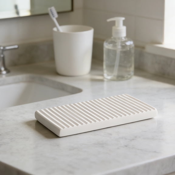 1 Pcs Diatomite Razor Holder, Quick Drying Natural Diatomaceous Earth Tray with Grooved Design, 5.9x3.3 Inch Bathroom Razor Stand for Counter, Beige