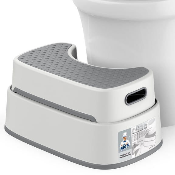 MR.SIGA Toilet Stool Squat Adult Bathroom Foot Stool, Off-White & Dark Gray | Heavy Duty Anti-Slip Bathroom Step for Improved Posture