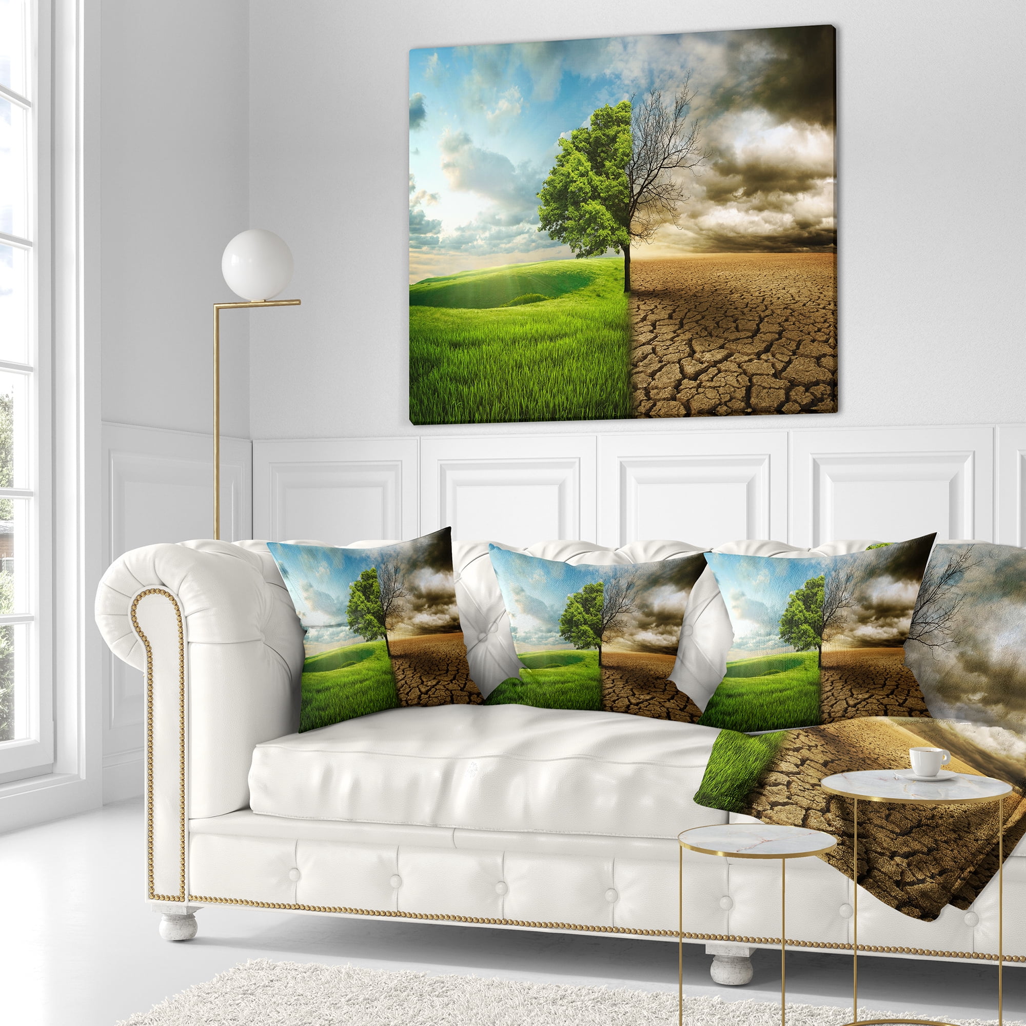 Designart Global Warming - Landscape Printed Throw Pillow - 16x16