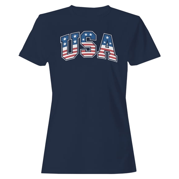 Smartprints USA Stars and Stripes Patriotic Women's T-shirt, Navy, S