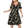 thumbnail image 2 of WaiiMak Femmes Été Tendance Décontracté Imprimé Col Rond Grande Taille Jupe à Manches Courtes Robe Midi, 2 of 5