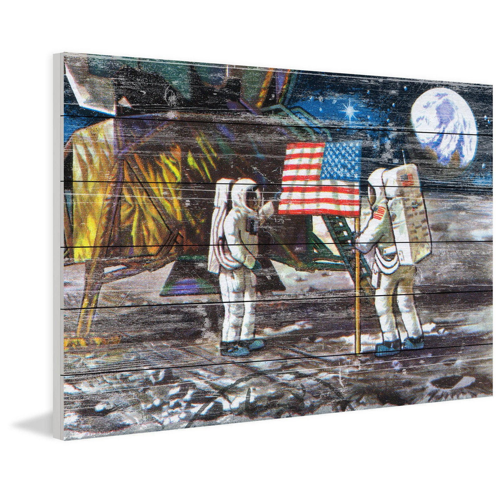 Marmont Hill - "Moon Landing" Painting Print on White Wood