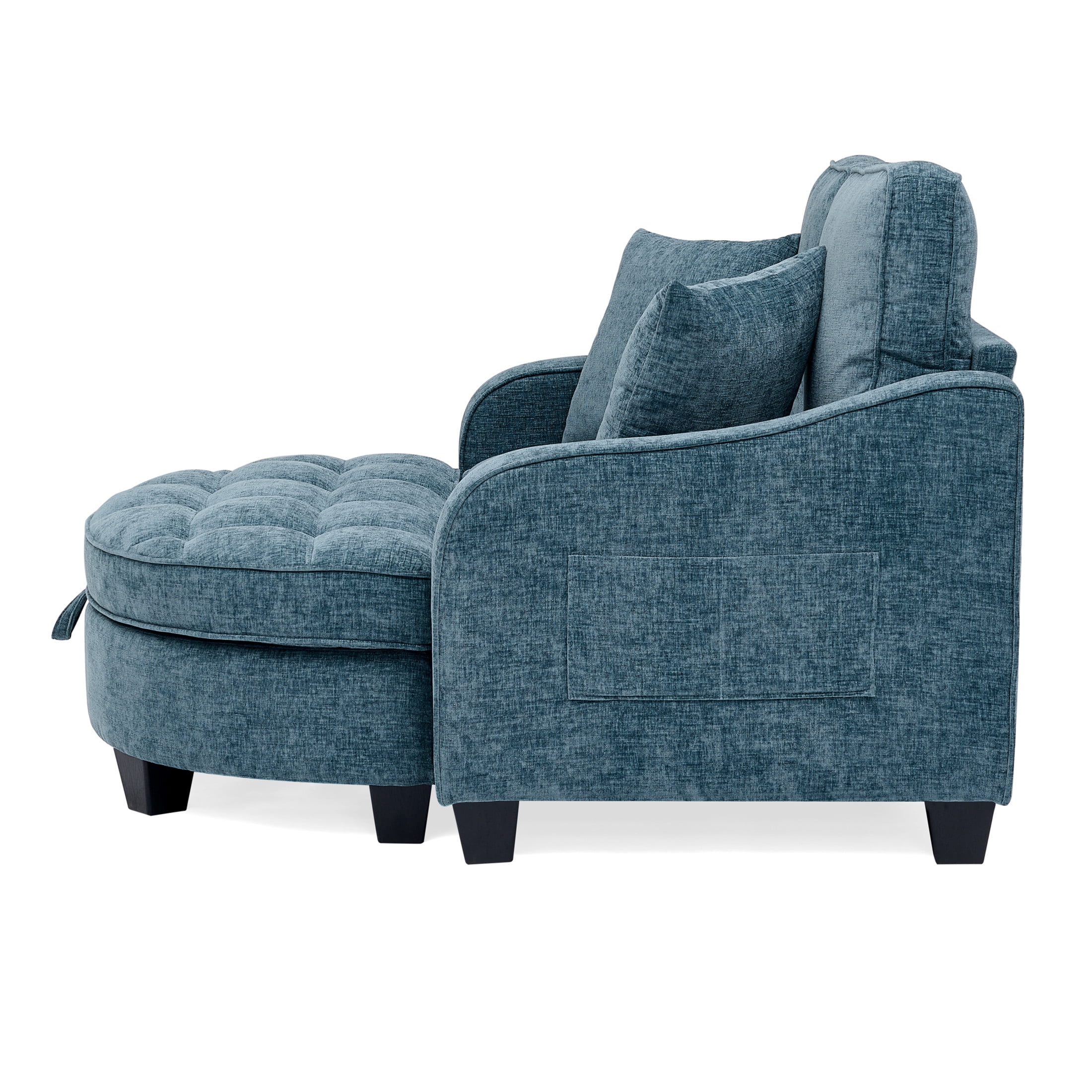 Noble House Rache 51" Upholstered Two-Seater Sofa, Double Chaise Longue with Storage Ottoman and Comfy Pillows, Blue