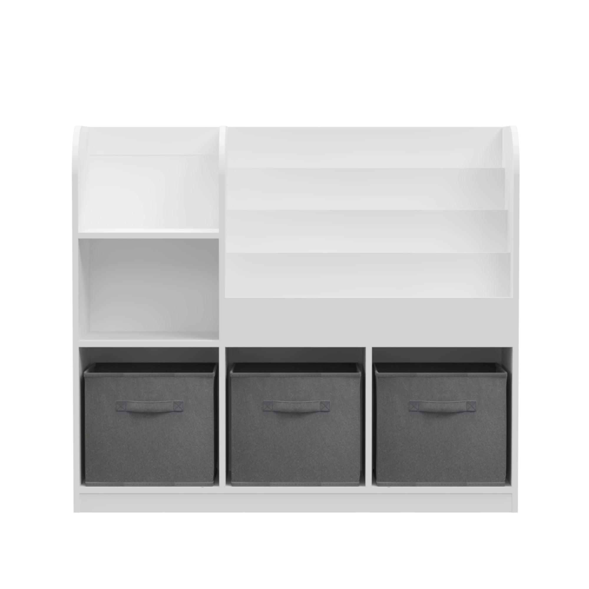 Aukfa Kids Bookcase with 3 Collapsible Drawers,Bookshelf Display Stand Toy Storage Organizer for Bedroom/Playroom,Gray