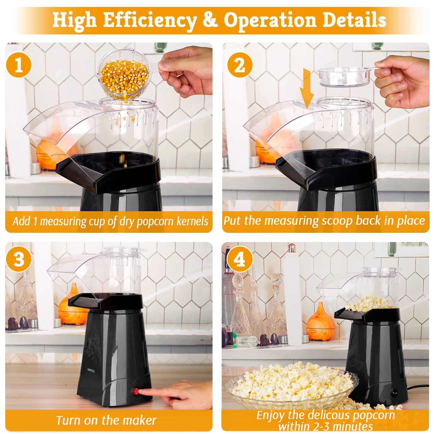 Lowestbest 1200W Hot Air Popcorn Machine, Household Electric Popcorn Machine with Measuring Cup, Fast Popcorn in 3 Minutes, Black Lowestbest 1200W Hot Air Popcorn Machine, Household Electric Popcorn Machine with Measuring Cup, Fast Popcorn in 3 Minutes, Black