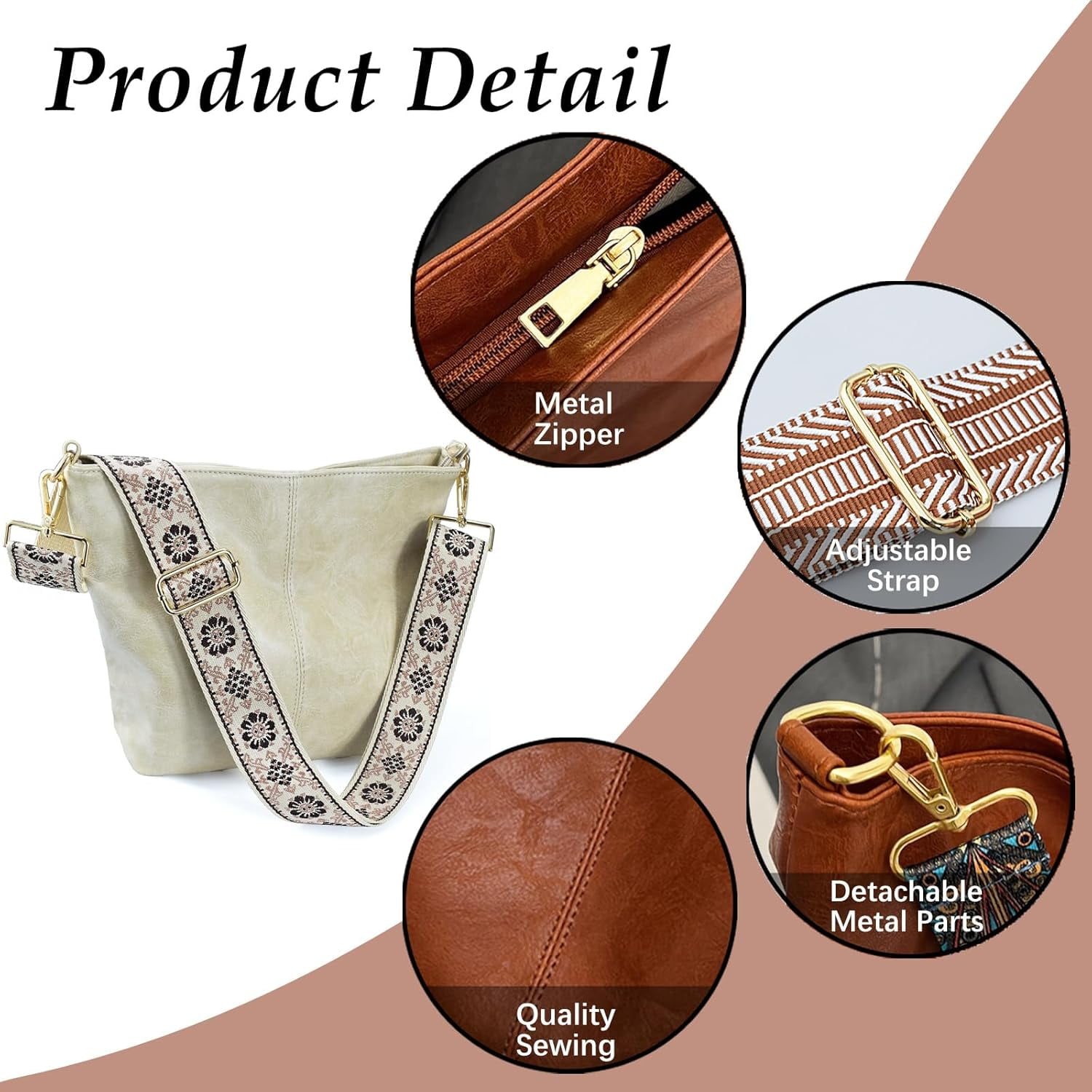 Kwuty Hobo Bags Vegan Leather Crossbody Bag Guitar Strap Shoulder Purses with Zipper Handbags for Women