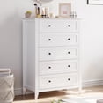 thumbnail image 3 of 2 Pack Modern 5 Drawers Dresser for Bedroom, Tall Wood Chest of Drawers for Clothes, Big Storage Dressers Organizer with Gold Handles & Deep Drawers, Living Room, Closet, Hallway, 3 of 9