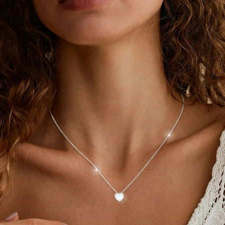 APSVO S925 Sterling Silver Plated Love Heart Necklaces for Women Girls CZ April Birthstone Pendant with Crystal Birthday Graduation Jewelry Gifts Teen Her Mom Adults Lady Girlfriend Kids