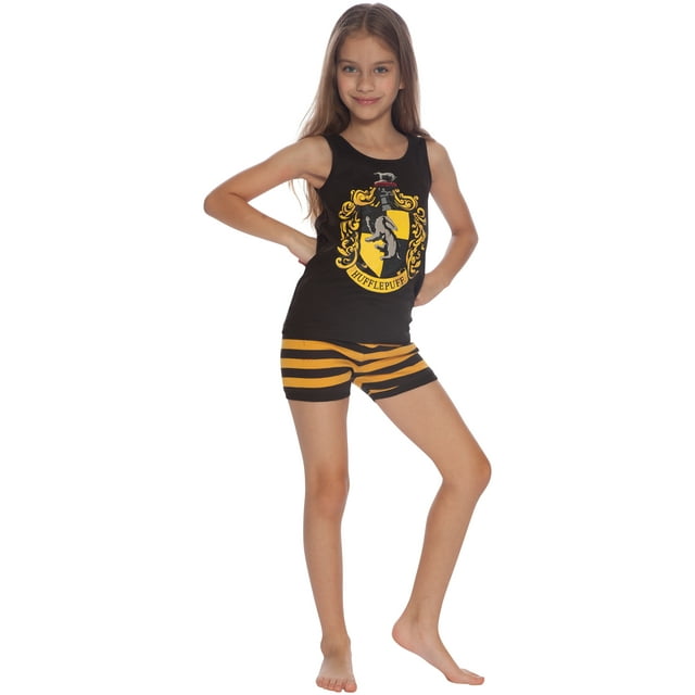 HARRY POTTER Hufflepuff House Crest Cotton Tank Short Pajama 2pc Set, Hufflepuff, 12