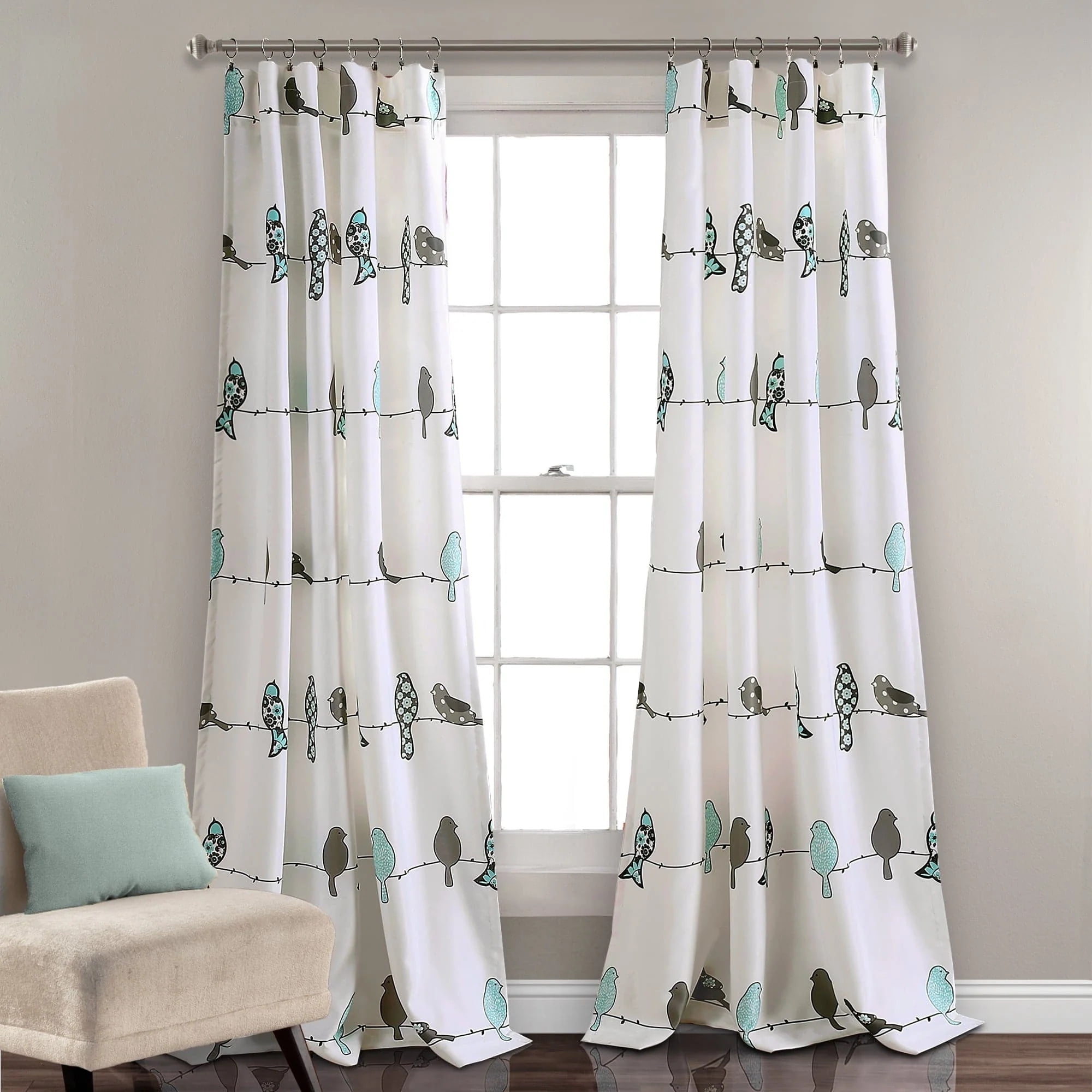 Rowley Birds Room Darkening Window Curtain Panels Multi 52x63+2 Set