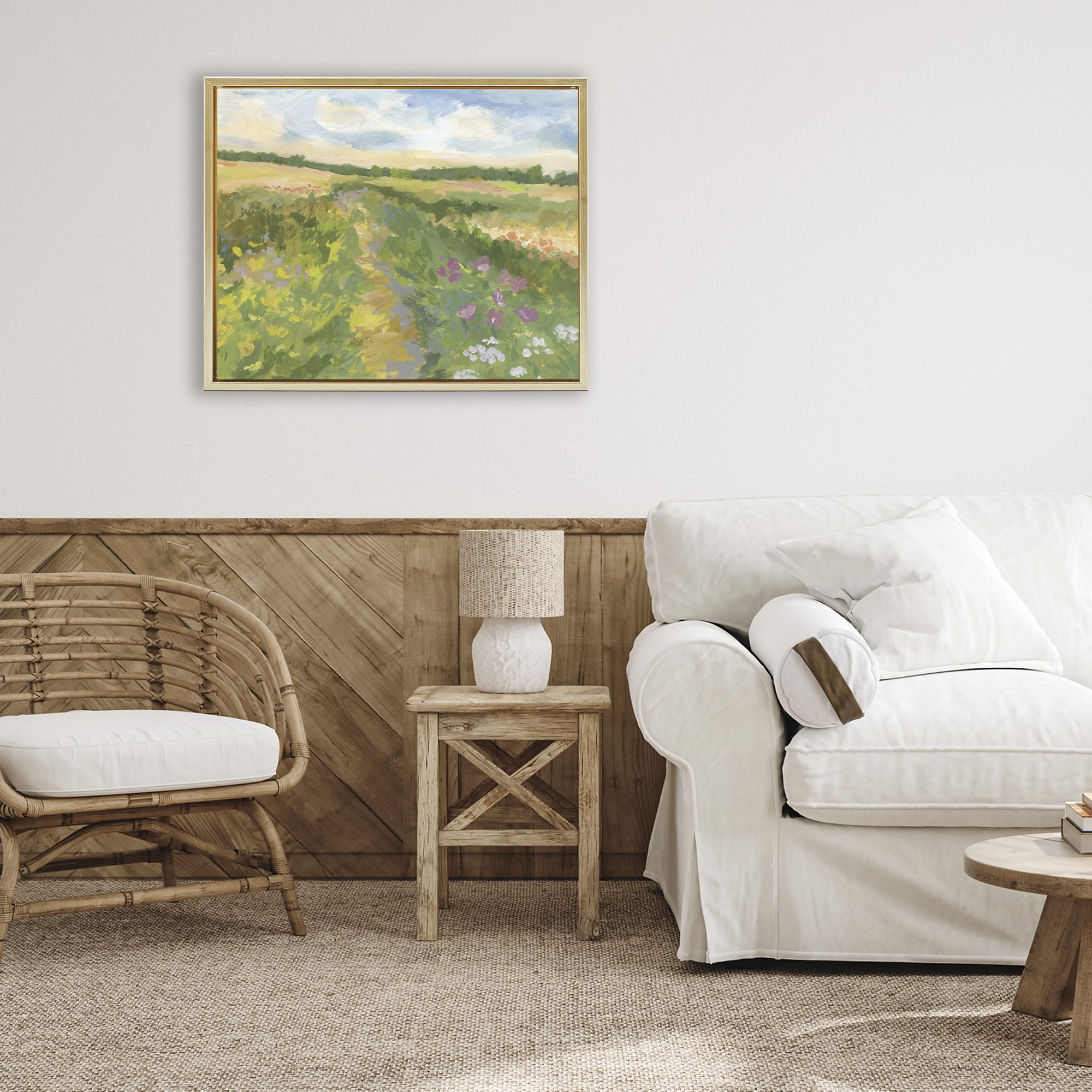 Stupell Industries Windswept Flower Field Gold Framed Floater Canvas Wall Art, design by Victoria Barnes