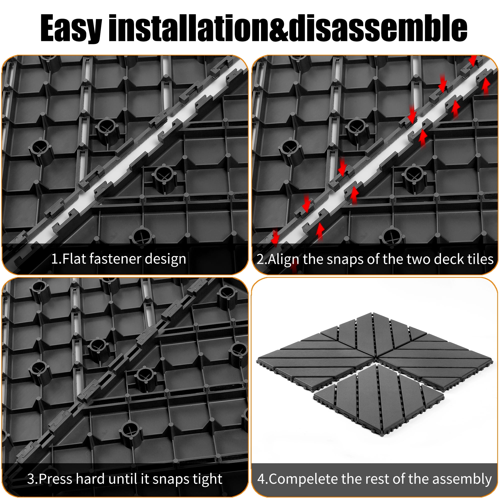 44-Pack Interlocking Deck Tiles 12" x 12" Waterproof Outdoor Patio Flooring Tiles