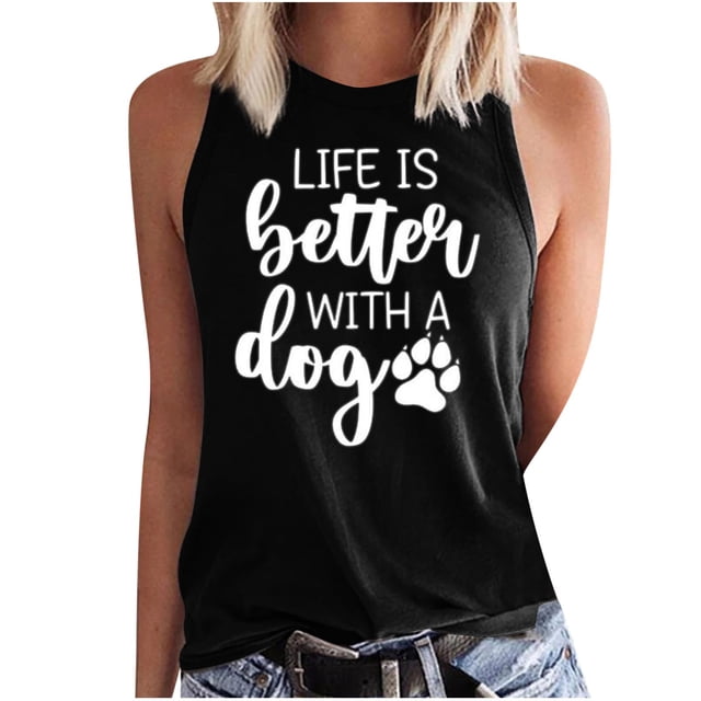 Hauts Sans Manches pour Femmes Mode Décontractée Femmes Sans Manches Imprimé Dames Col Rond Hauts Gilet T-Shirt
